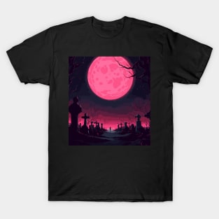 Nighttime Melancholy Under the Pink Full Moon T-Shirt